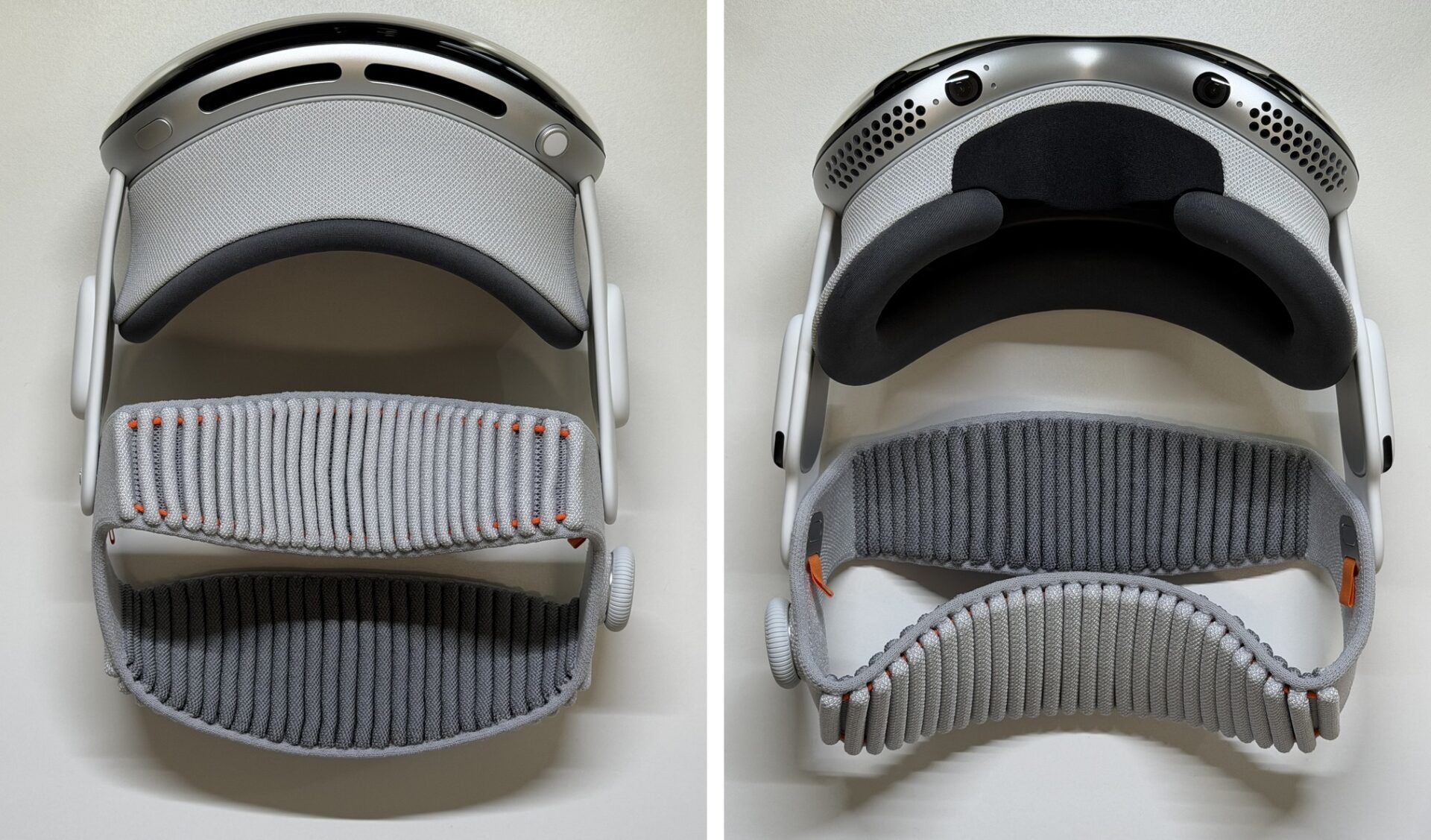 デュアルニットバンドを装着したVision Proの上面と底面